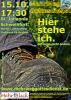 "Hier stehe ich": Plakat mit Schuh.
